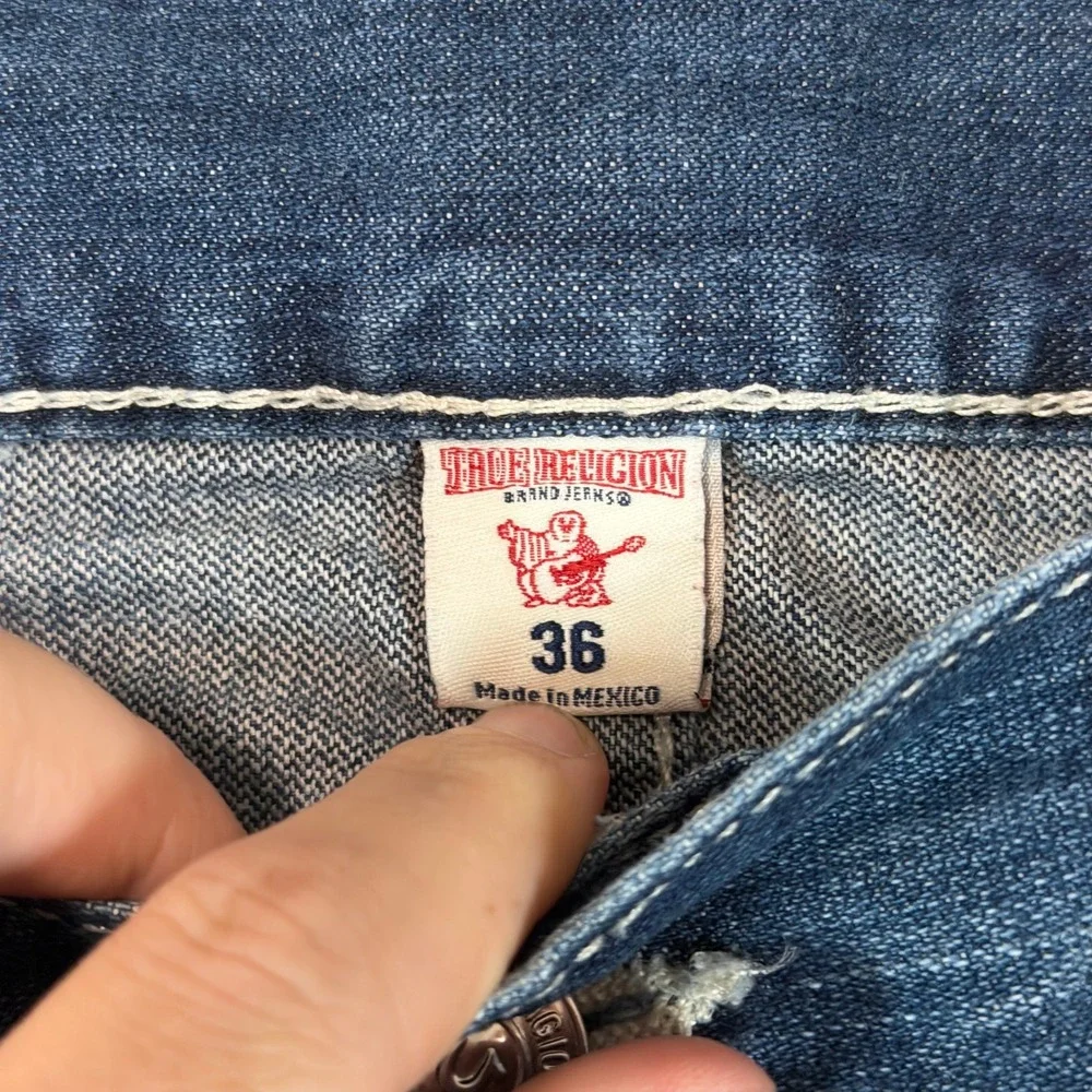 True Religion Section Straight Jeans Mens 38x32.5 Blue Denim Red Contrast Stitch